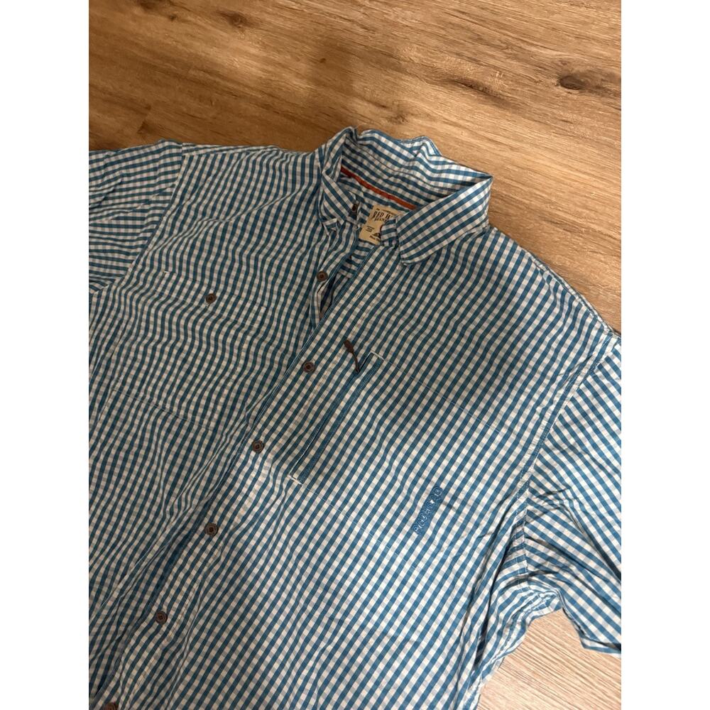 RedHead Men's 2XL Gingham Fishing Shirt Short Sleeve Blue White Vented Zipper